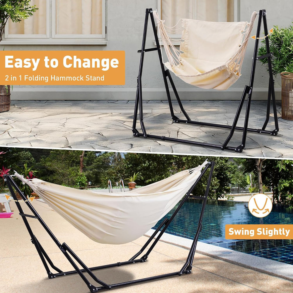 Ainfox Hammock with Foldable Stand, 2 in 1 Hammock and Swinging Chair with Ca...