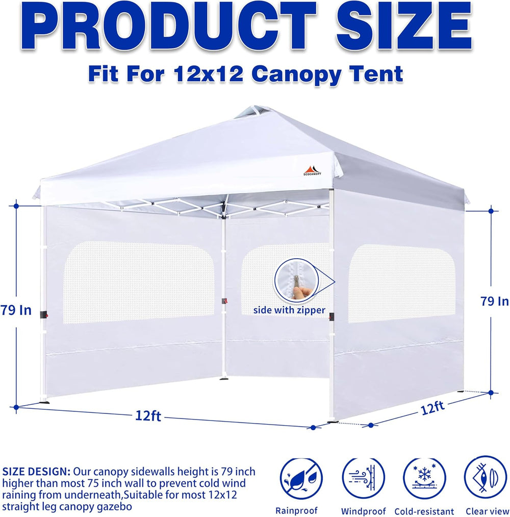 SCOCANOPY Sidewall for 12x12 Canopy Frame with Mesh Window and Zipper, 3 Piec...