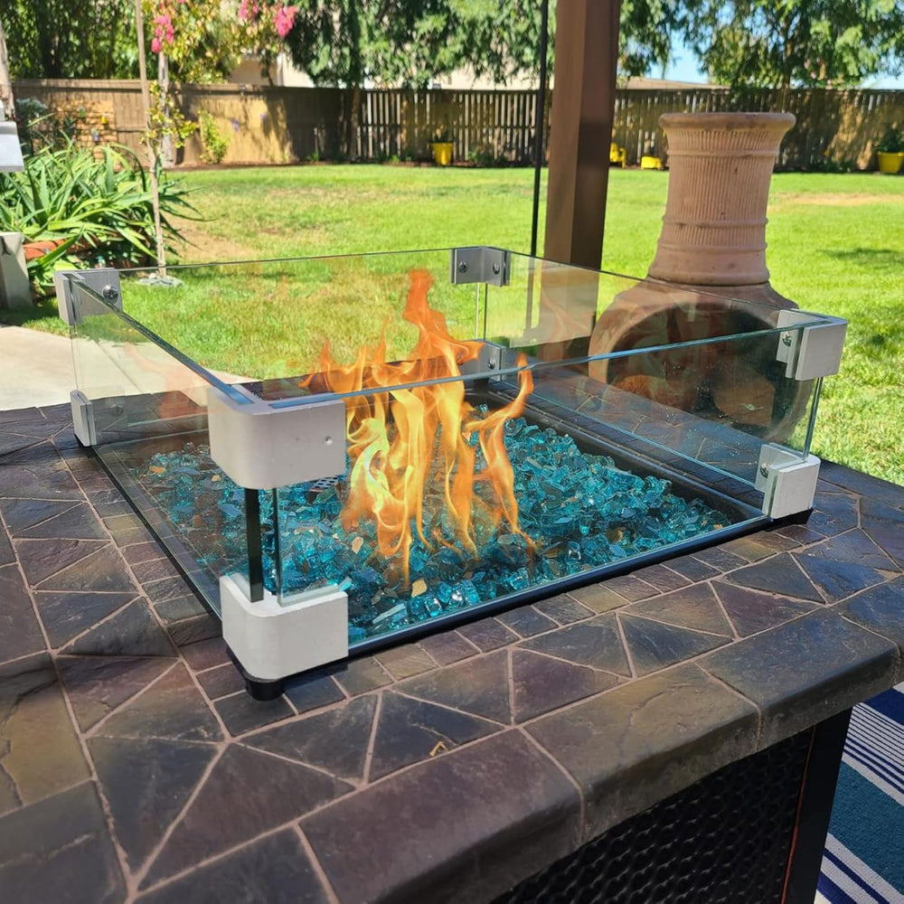 GASPRO 15" x 15" x 6" Fire Pit Glass Wind Guard, Tempered Glas...