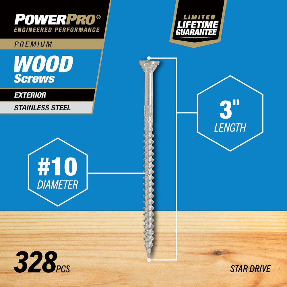Power Pro Premium Exterior Wood Screws, #10 x 3 Inch All-Purpose Deck Screws ...