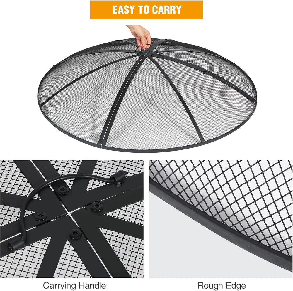 Fire Pit Spark Screen 40 Inch Cover Round, Heavy Duty Collapsible Outdoor Fir...