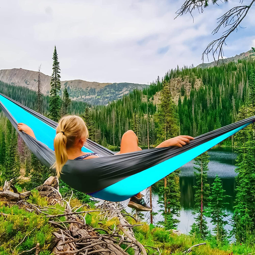 Pro Venture Double Camping Hammock - 10.5 x 6.5 FT (9ft Tree Straps, 2 Carabi...