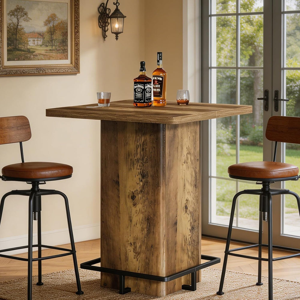 Tribesigns 39.37" Bar Height Table, Square Pub Table with Built-in Metal...