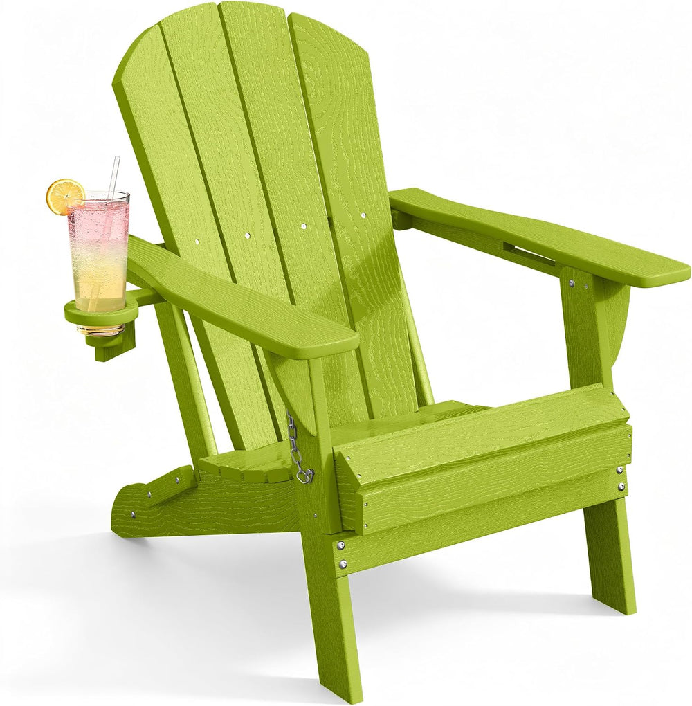 AreShark HDPE Folding Adirondack Chair with Cup Holder, Green