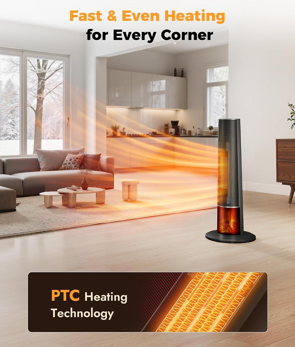 Tower Heater for Indoor Use - 25" Portable Space Heater with 3D Flame, R...