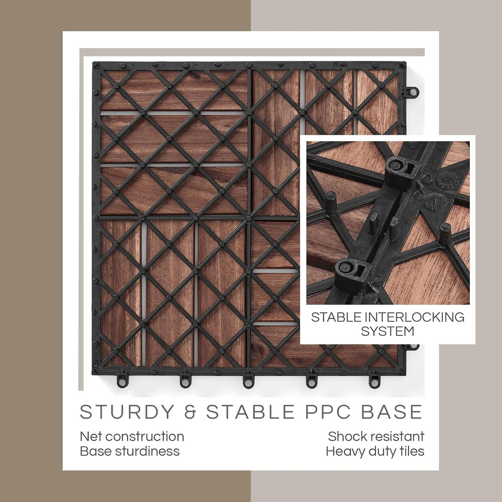 THYOI Premium Deck Tiles, 10 Pcs Patio Flooring - Brown - Round Joint