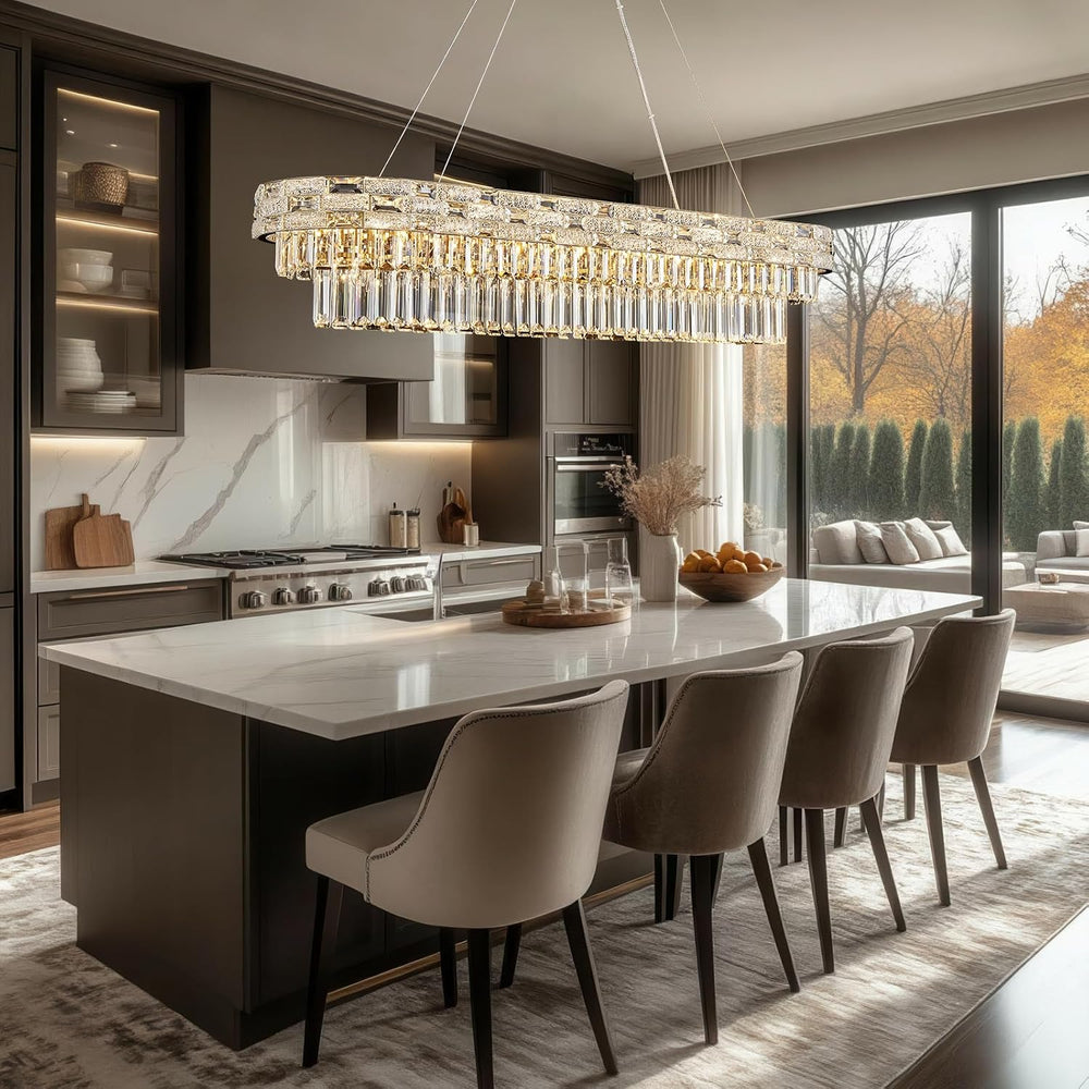 49.2" L Modern Crystal Chandeliers for Dining Room 18 Lights Gold Chande...