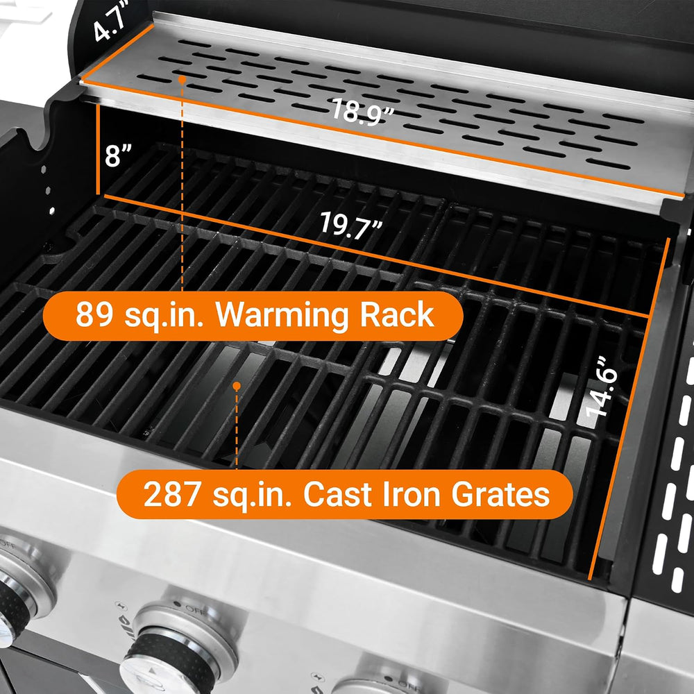 Endark 3-Burner Propane BBQ Grill, 40500 BTU with Side Burner, Stainless Stee...