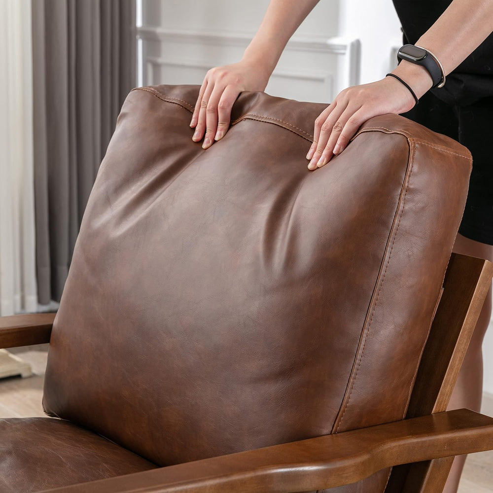 chairus Mid-Century Modern Brown Faux Leather Accent Chairs Set of 2, Comfy U...