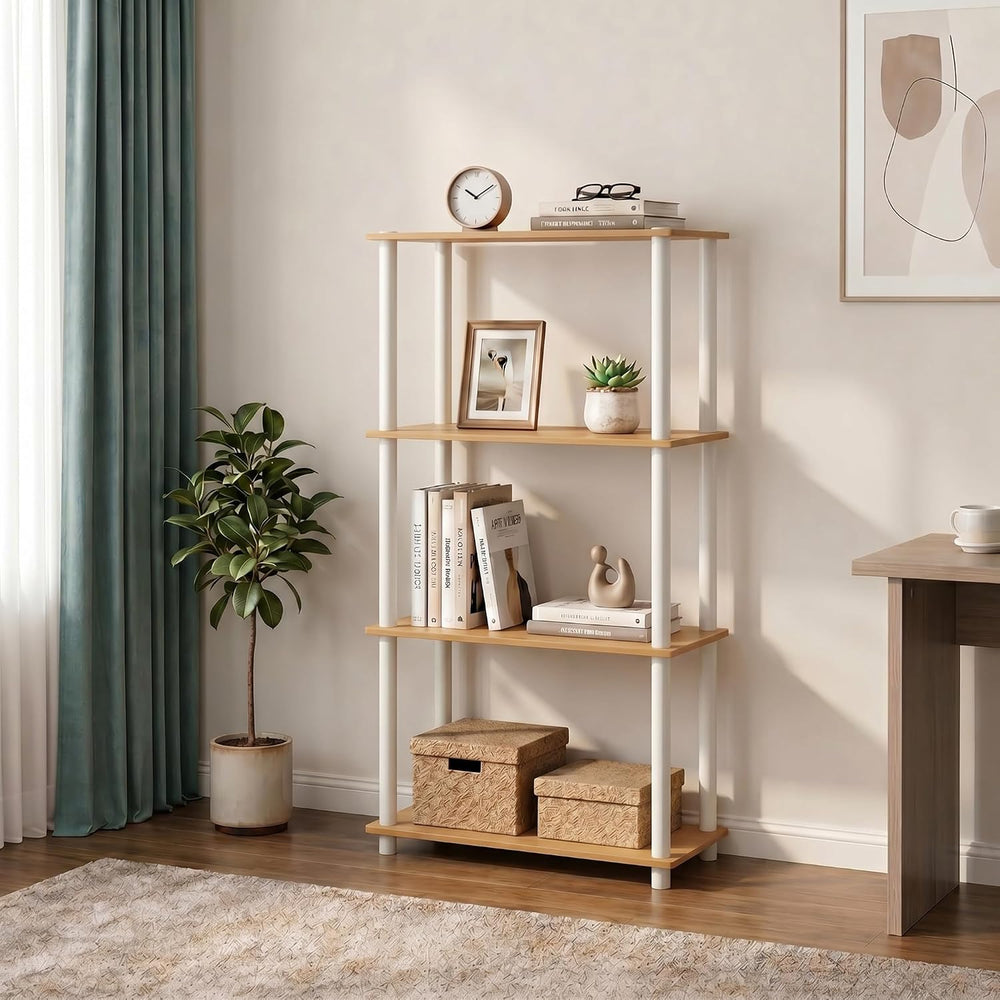 Furinno Turn-N-Tube Storage Shelves, 4-Tier Book Shelf, Corner Shelf, Toolles...