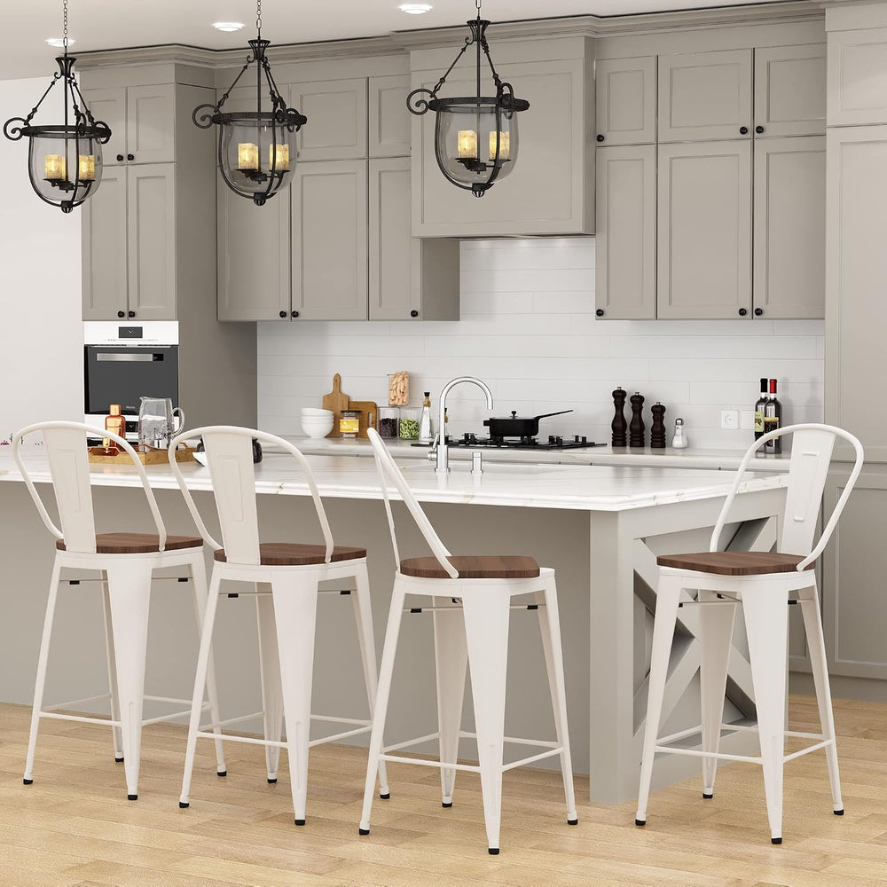 24" Swivel Bar Stools Set of 4 Metal Counter Height Chairs Off-White