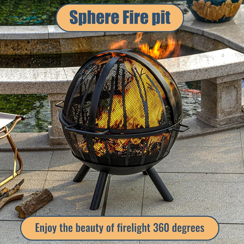 Panovue 35 Inch Wood Burning Fire Pit with BBQ Grill, Heavy Duty Fire Pits