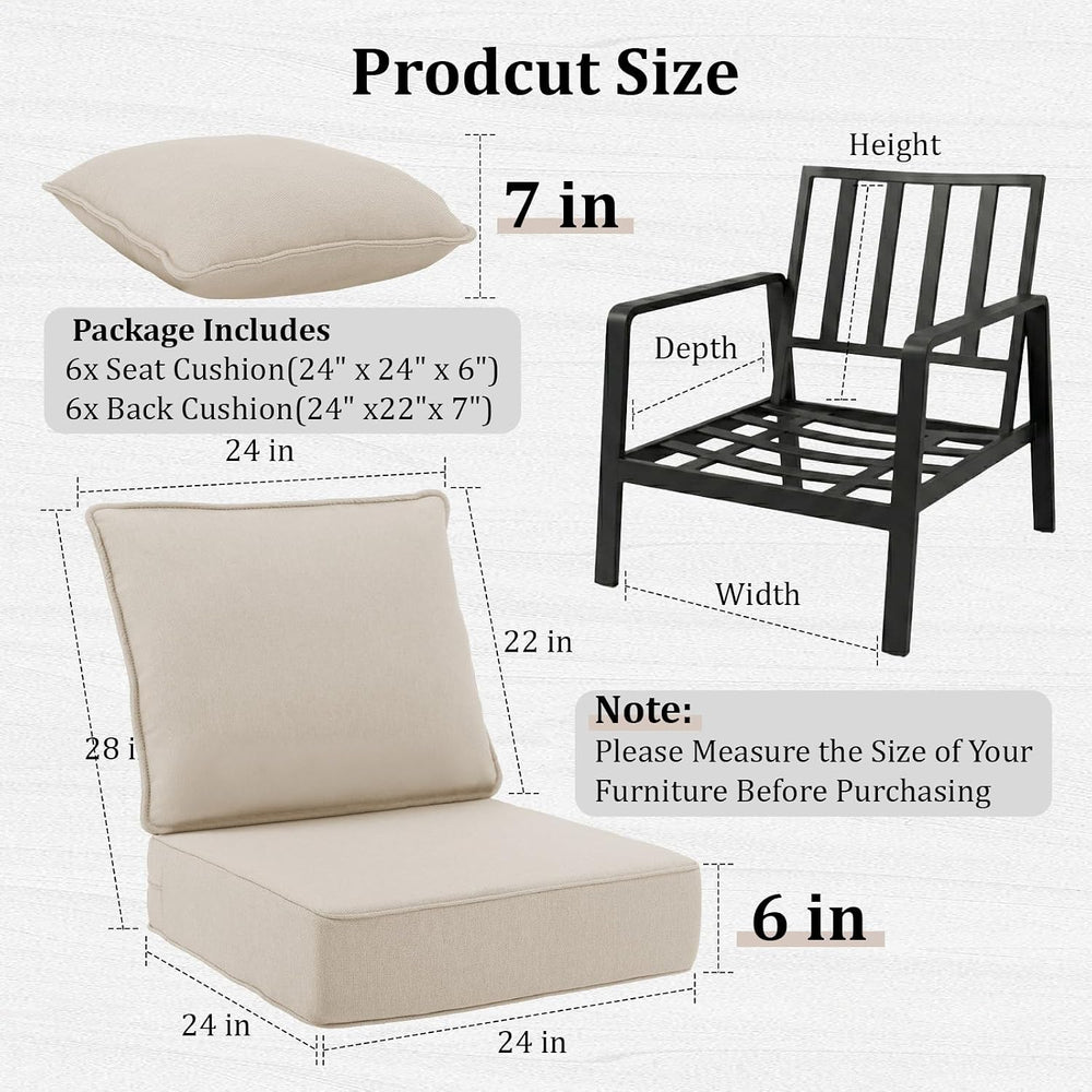 6" Thick Outdoor Chair Cushions, 24 x24 Inch Patio Furniture Cushions Se...