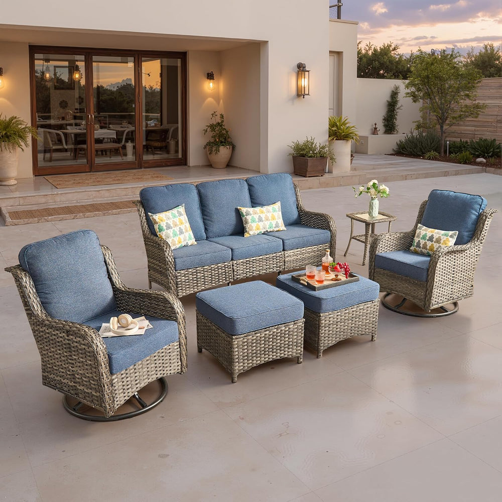 ovios 6-Piece Patio Furniture Set with Swivel Chairs Side Table, Outdoor Wick...