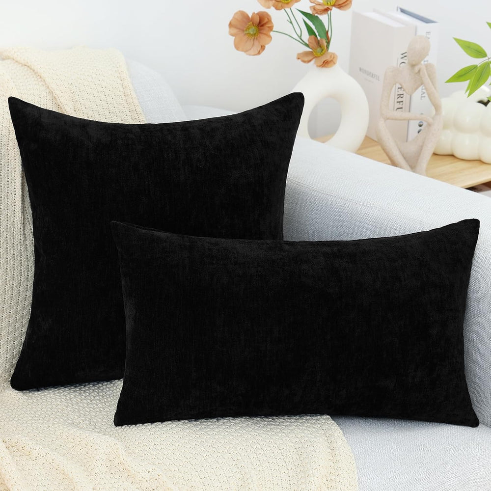 decorUhome Soft Chenille Black Throw Pillow Covers 26X26 Set of 2