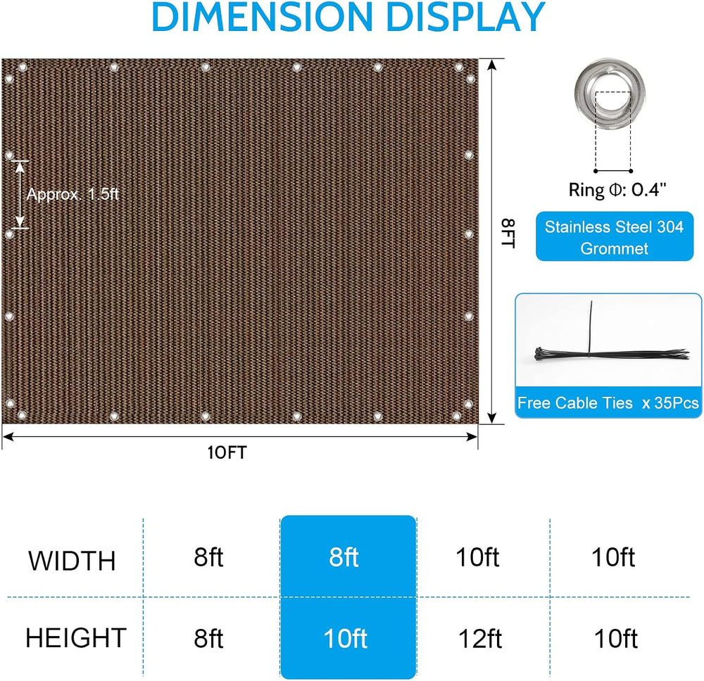 Sun Shade Cloth,8x10 FT,Shade Fabric with Stainless Steel Reinforced Grommets...