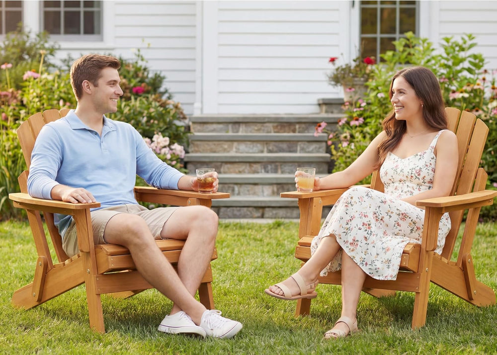 Oversized Wooden Folding Adirondack Chair with Pre-Assembled Backrest and Sea...