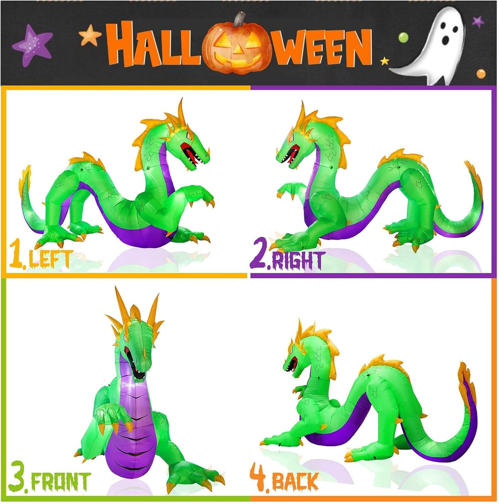 11FT Length Giant Green Halloween Inflatable Dragon, Blow Up Dragon Outdoor H...