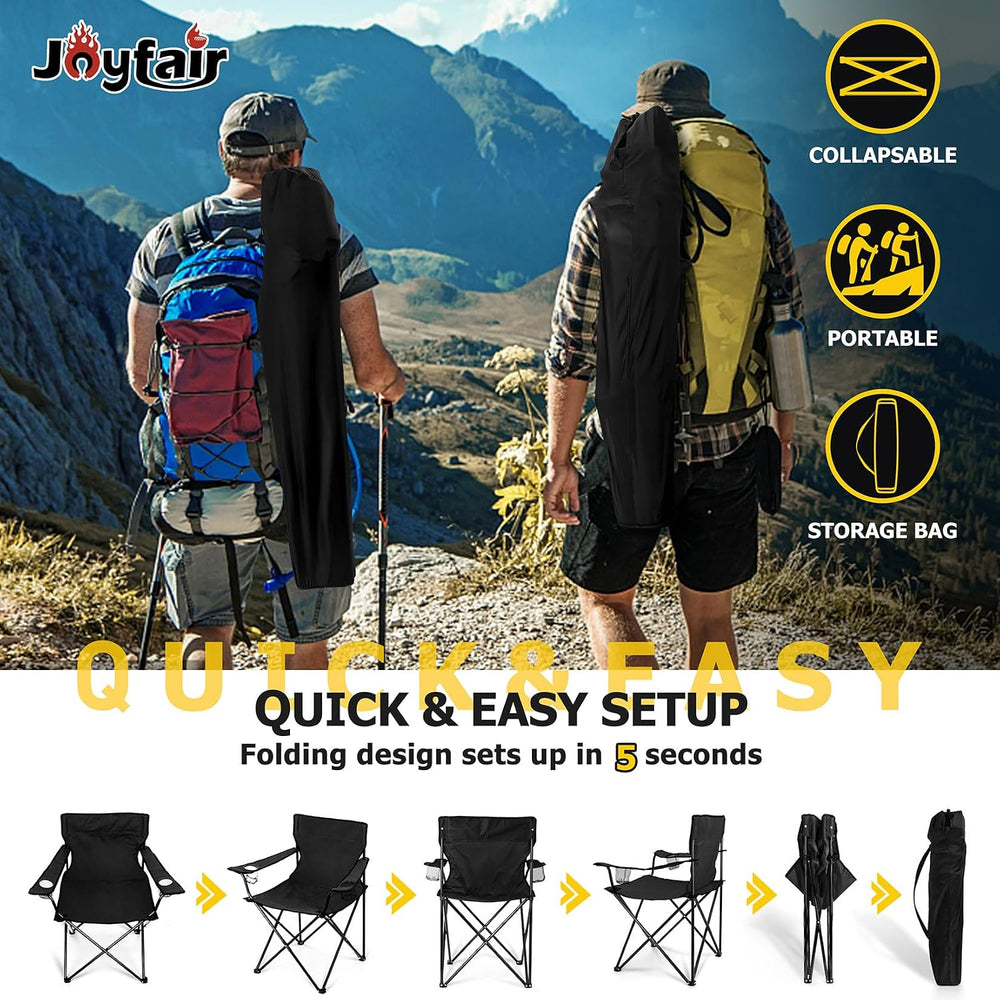 Joyfair Camping Chairs for Lawn & Beach, Large for Adults, Black