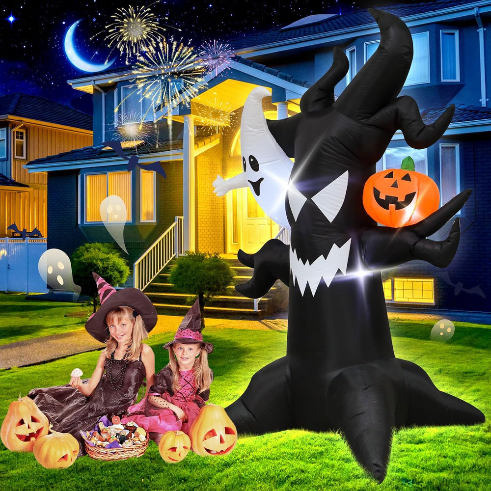 6ft Haunted Tree Inflatable Ghost & LED Pumpkin, Halloween Yard Decor