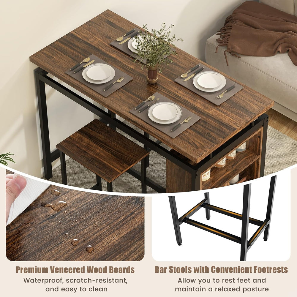 GIANTEX 3-Piece Dining Table Set - Counter Height Dining Table Set with 2 Bar...