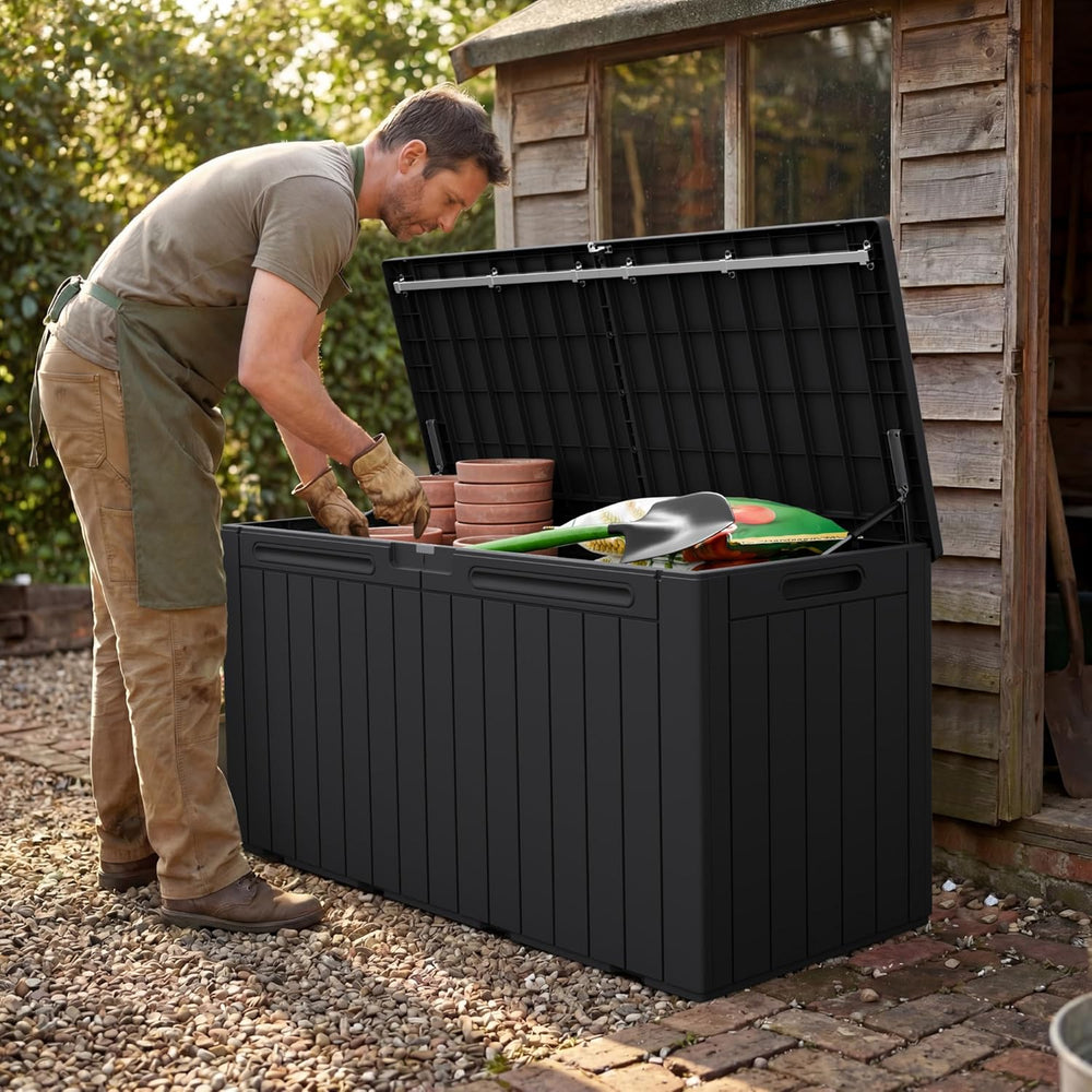 Greesum 110 Gallon Outdoor Storage Box with Lockable Lid, Dark Black