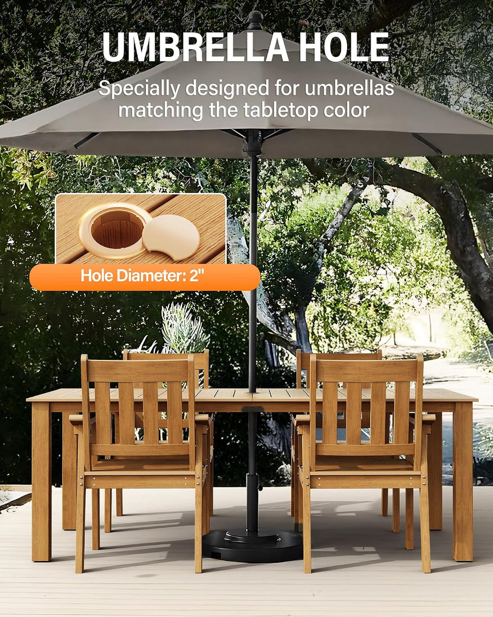 YEFU 5-Piece Patio Table Set, All-Weather HIPS, Metal Aluminum Frame, Teak
