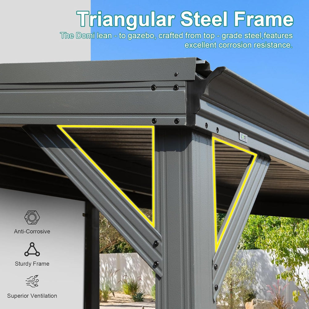Domi 10'x10' Hardtop Lean-to Wall-Mounted Gazebo Pergola,Grey