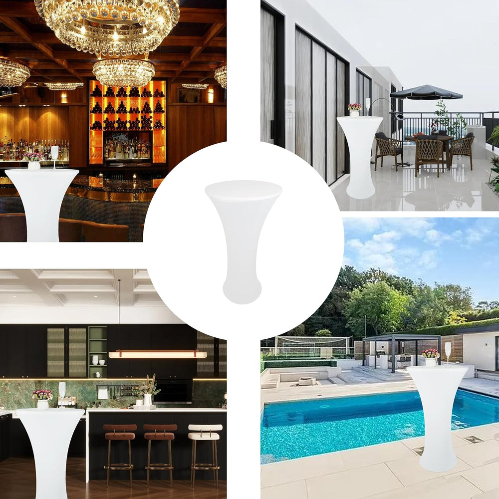 5 Pack 24x43 Inch White Spandex Cocktail Table Cloth Fitted Round Bar Table S...