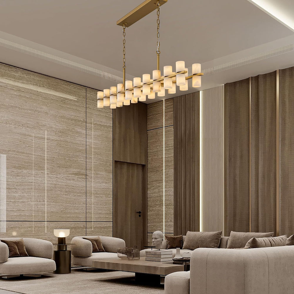 Alabaster Rectangular Chandelier for Dining Room, L54in Modern Chandeliers, A...