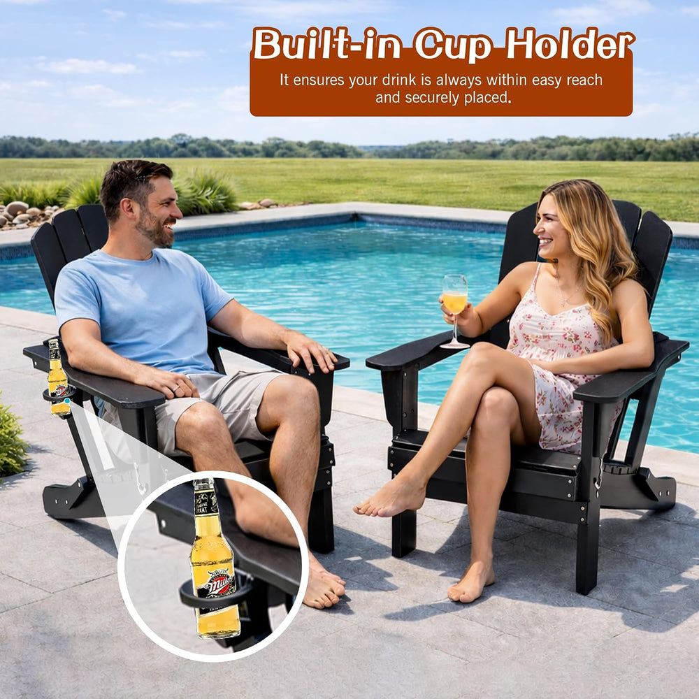 Domi Folding Adirondack Chair Set of 4, HDPE All-Weather Adirondack Chairs wi...