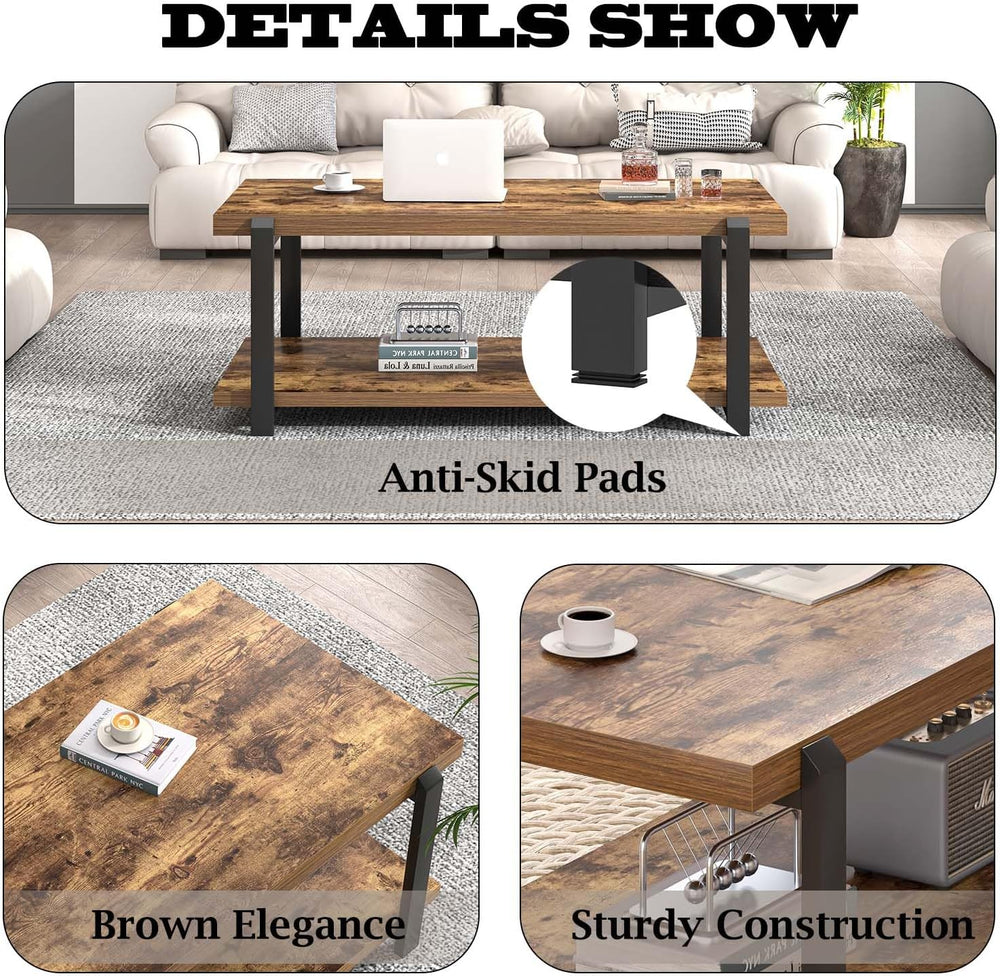 FOLUBAN Modern Coffee Table, Rustic Wood Center Table with Storage for Living...
