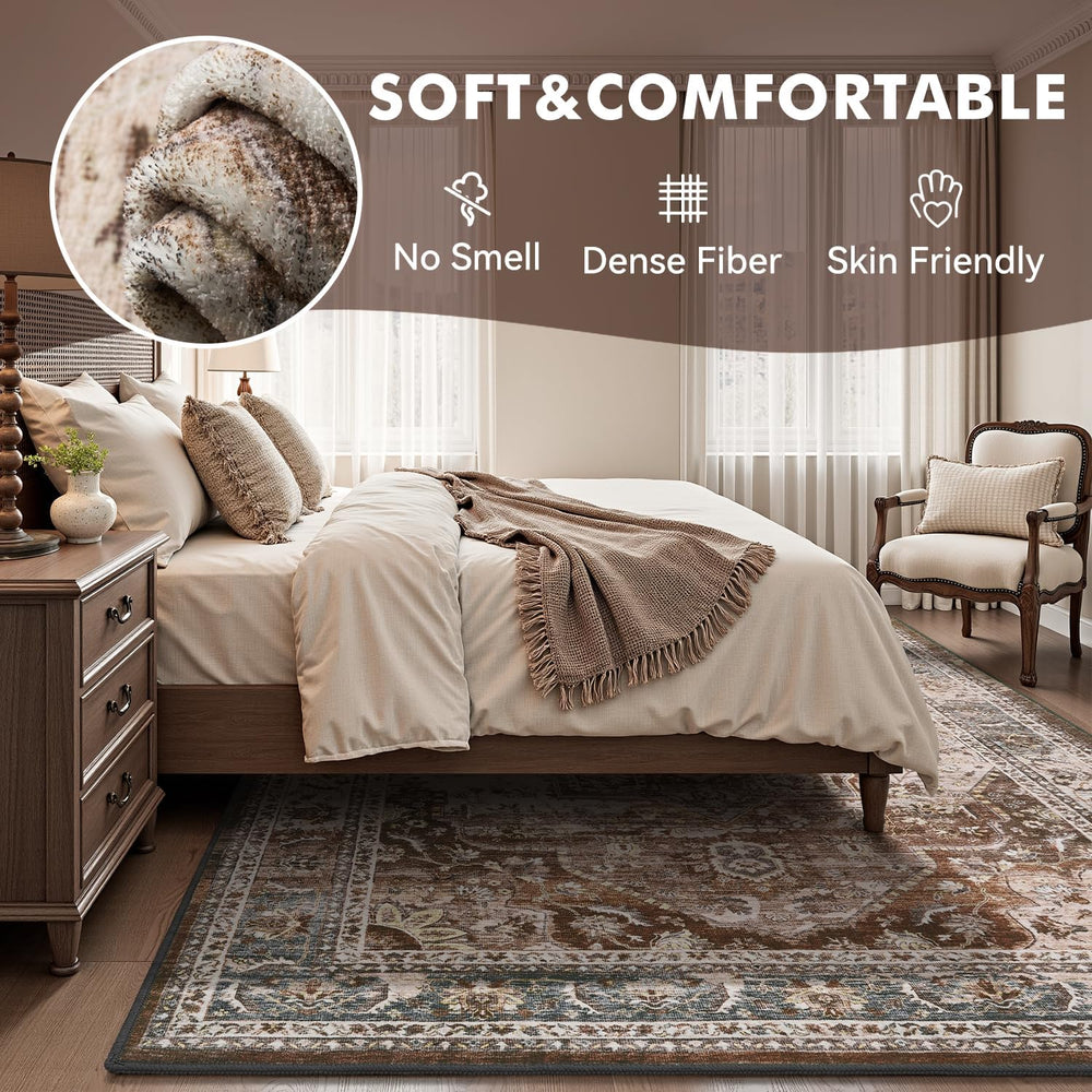 8x10 Area Rugs for Living Room Rug Brown Bedroom Rug Carpet Washable Neutral ...