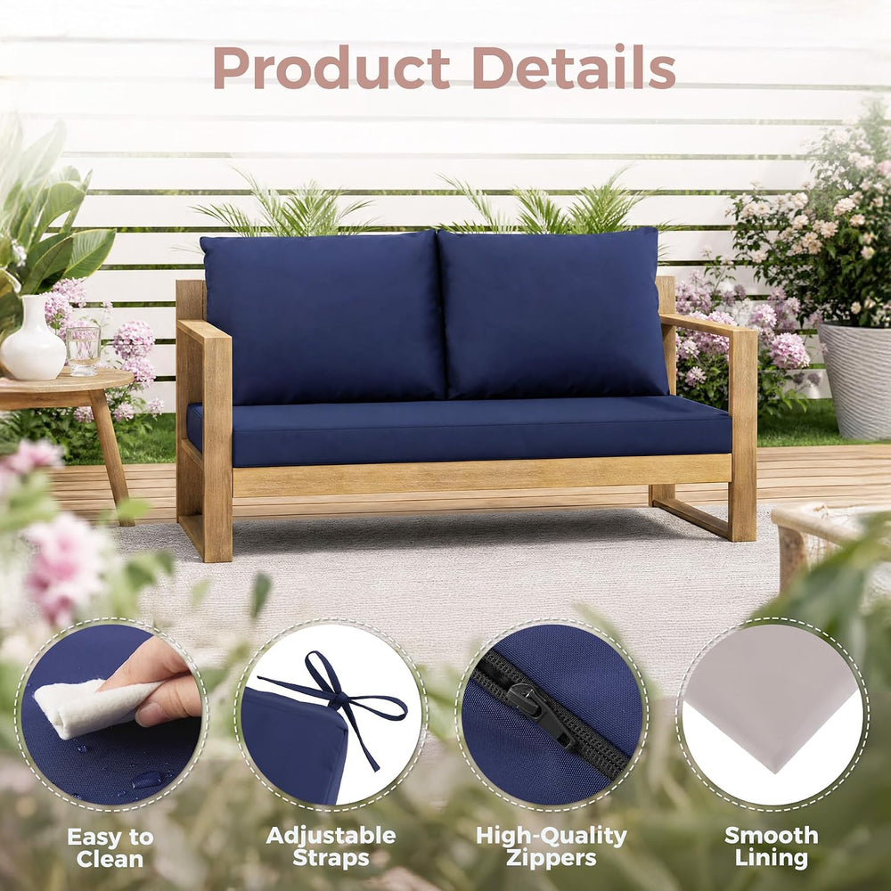 Outdoor Loveseat Cushions, 46×26×4 Inch, Waterproof, Navy Blue