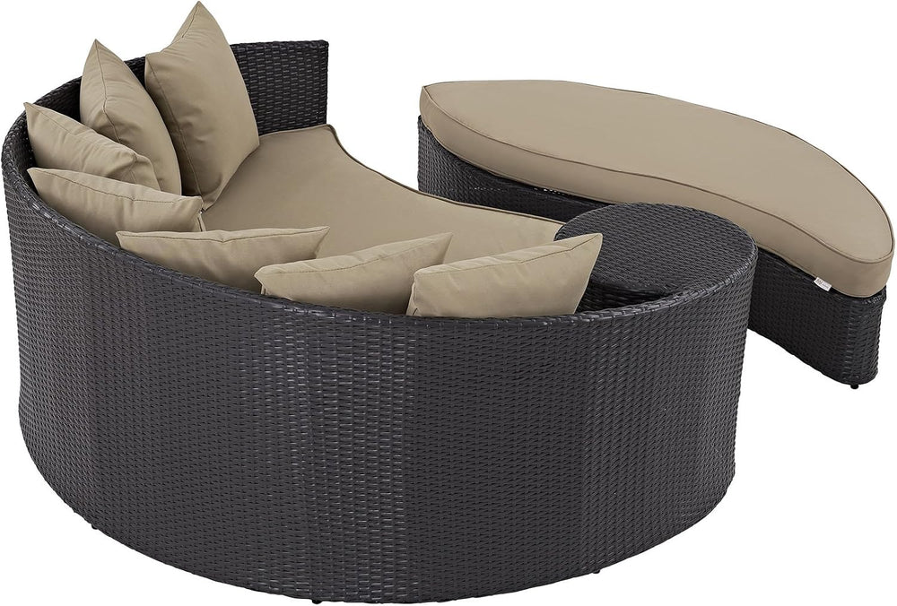 Modway Convene Wicker Rattan Outdoor Patio Poolside Sectional Sofa Daybed wit...