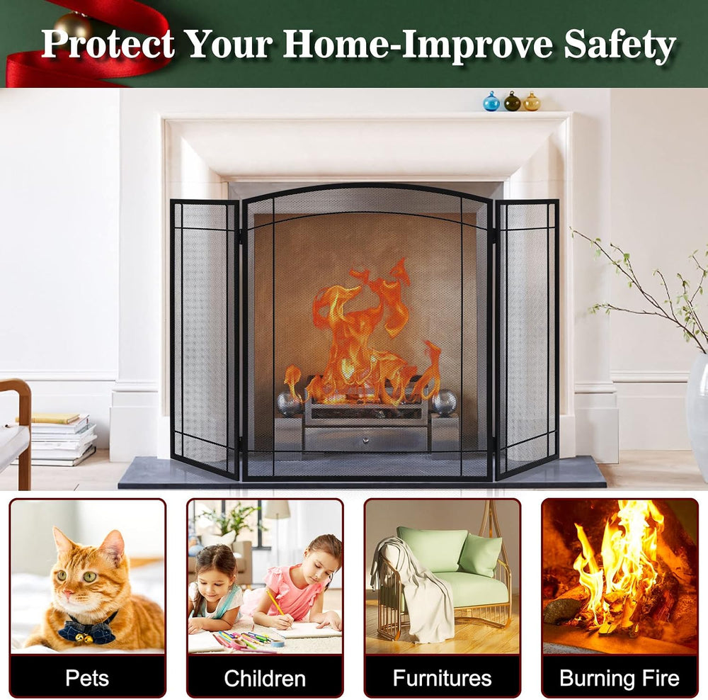 FEED GARDEN 3 Panel Fireplace Screen 48" W x 29" H Modern Foldable ...