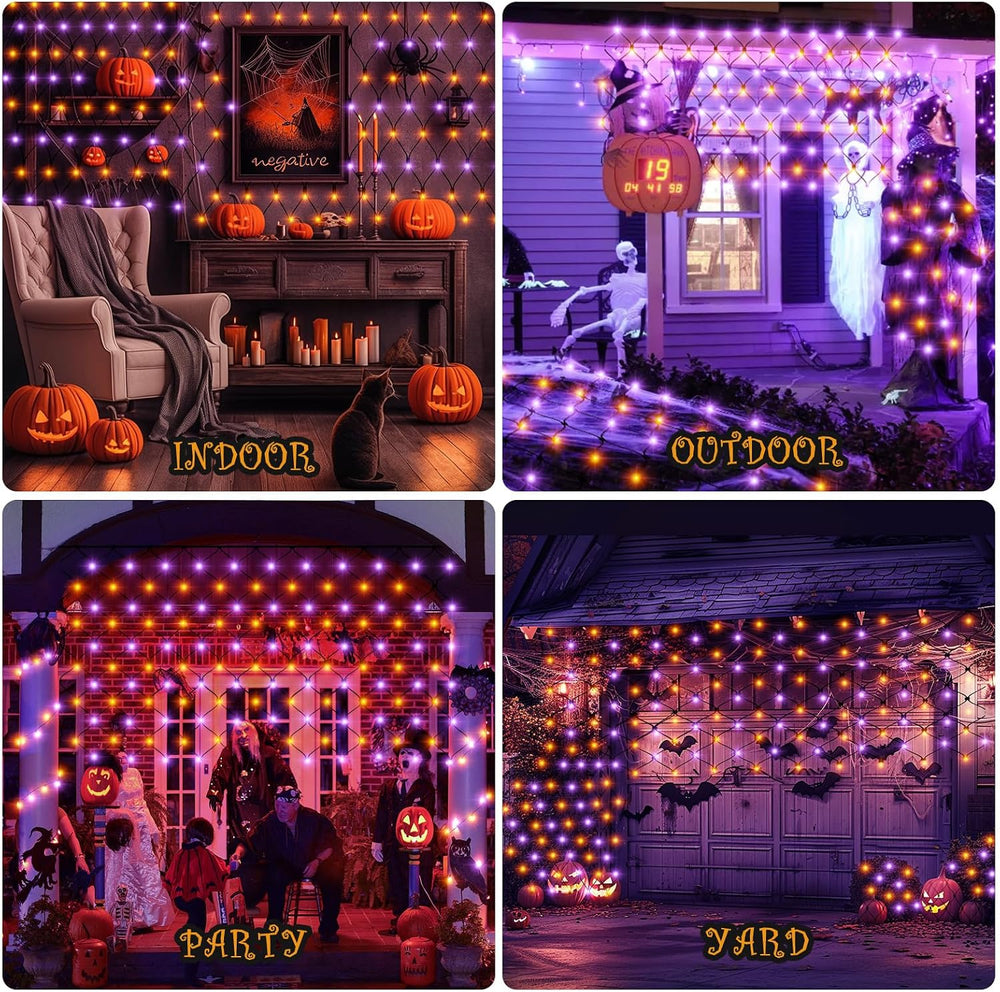 HYH Halloween Net Lights Outdoor 360 LED 12x5 FT Bush Orange Purple Light