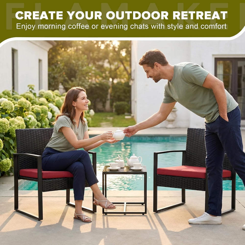 Flamaker 3 Pieces Patio Furniture Set Outdoor Wicker Bistro Chair (Red)