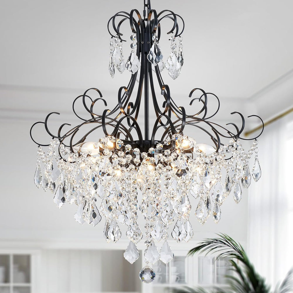 WUZUPS Crystal Chandelier 10-Light Pendant Ceiling Light Modern Lighting Fixt...