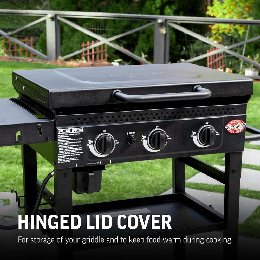 Char-Griller® Flat Iron 3-Burner Propane Gas Flat-Top Griddle with Steel Grid...
