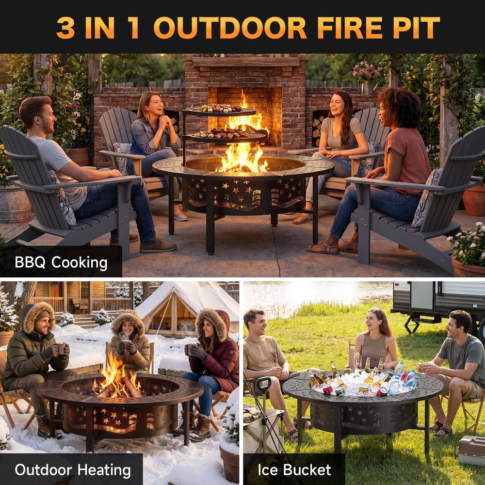 PrimeZone 42" Outdoor Wood Burning Fire Pit with 2 Adjustable Grills