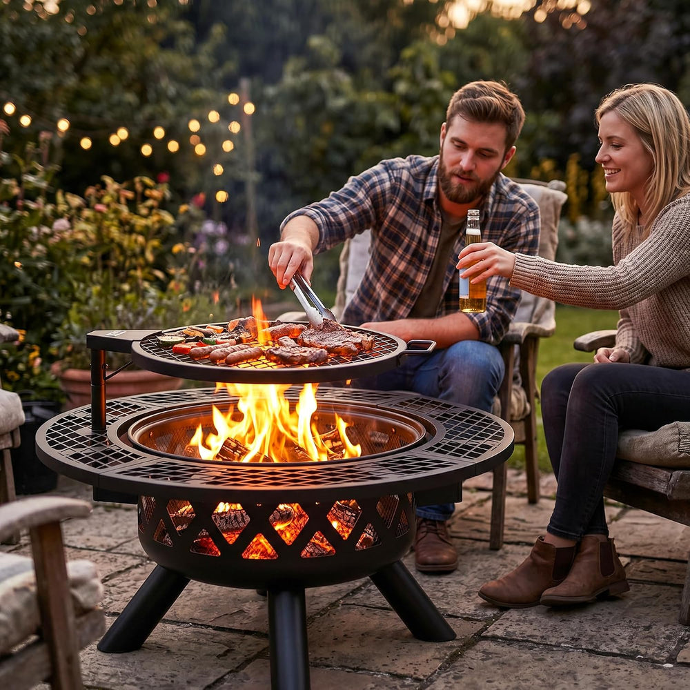 Outdoor Fire Pits for Outside Wood Burning Fire Pit with Cooking Grill