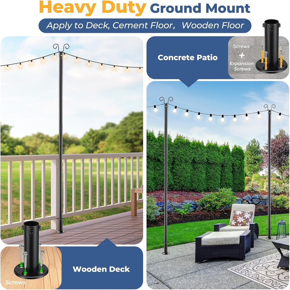 Heavy Duty String Light Poles 8 FT (2 Pack) - Outdoor Patio Deck Light Poles ...