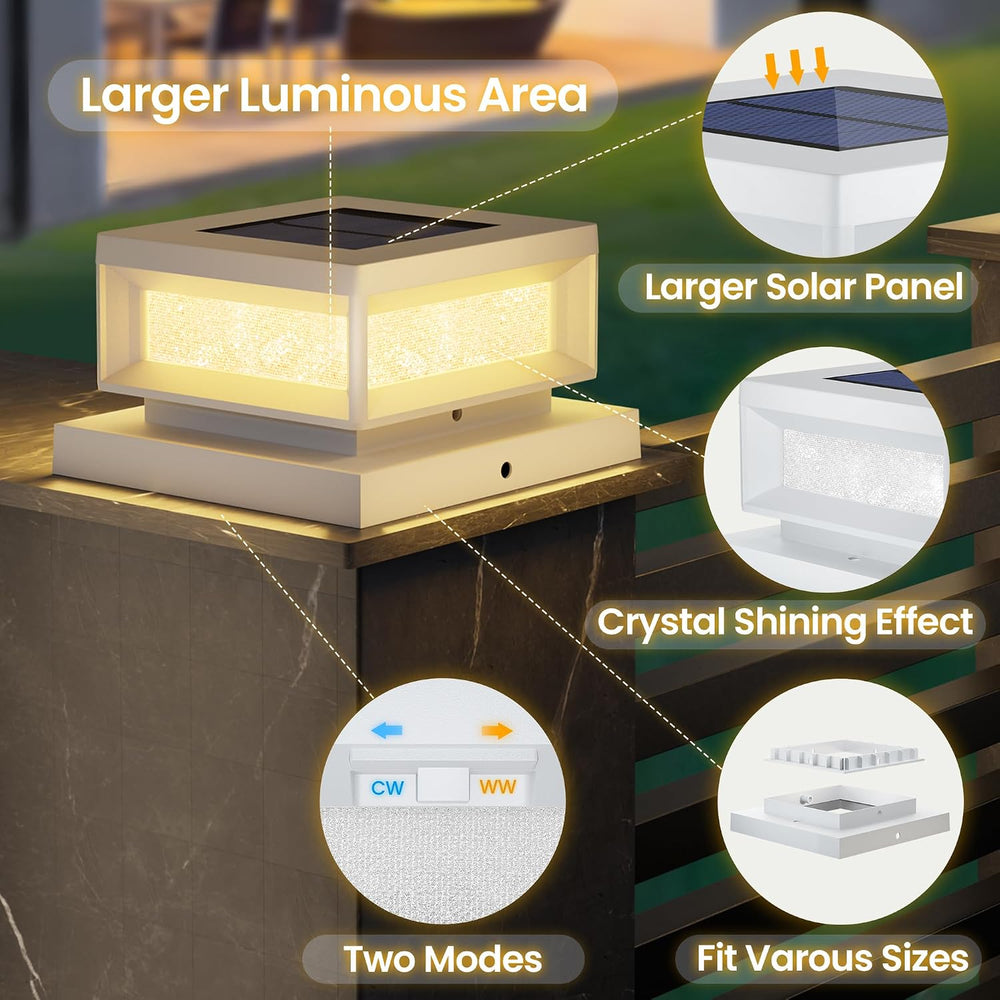 Mlambert 8 Pack Solar Post Lights, 4x4 6x6 Wood/Vinyl Fence Cap, White