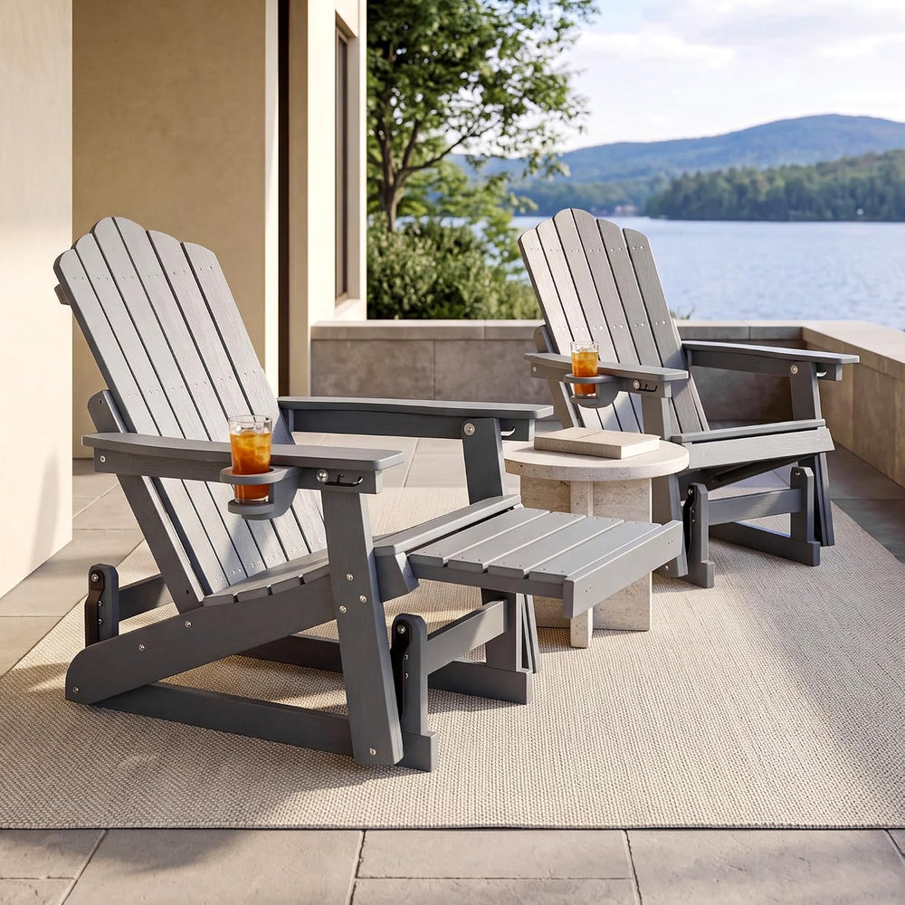 Adirondack Glider Chair Set of 2, Retractable Ottoman & Adjustable Backrest
