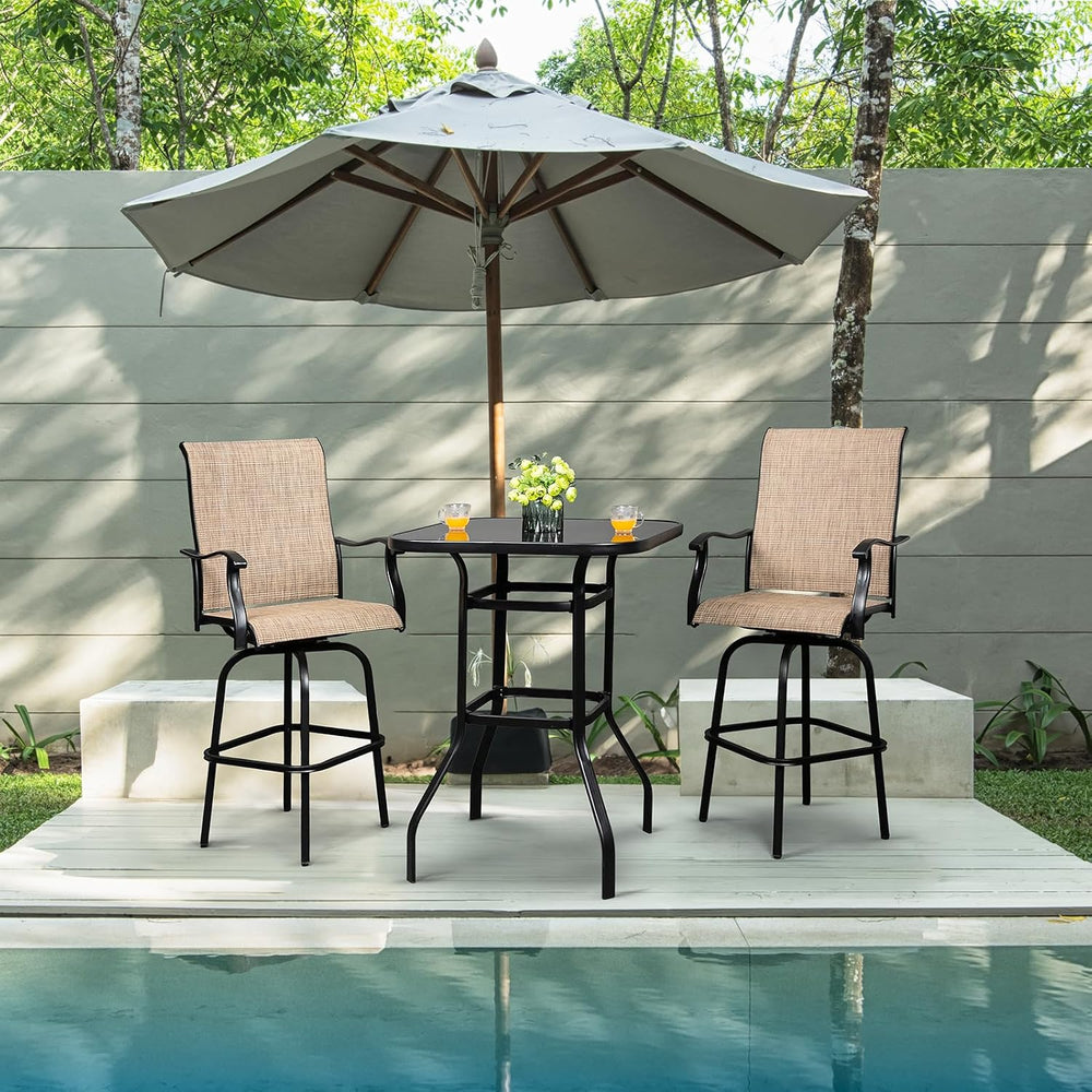 VINGLI 32" Outdoor Patio Bar Height Table, Square Tempered Glass Metal T...