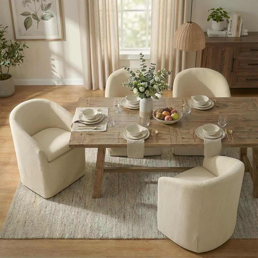 KISLOT Upholstered Dining Chairs with Casters, Washable Cover Modern Dining R...