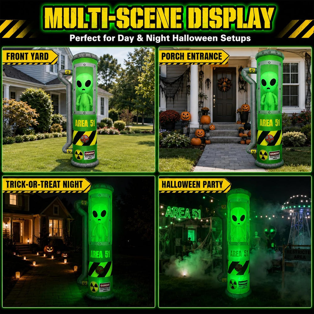 8FT Halloween Alien Inflatable Blow Up Outdoor Decorations with LEDs