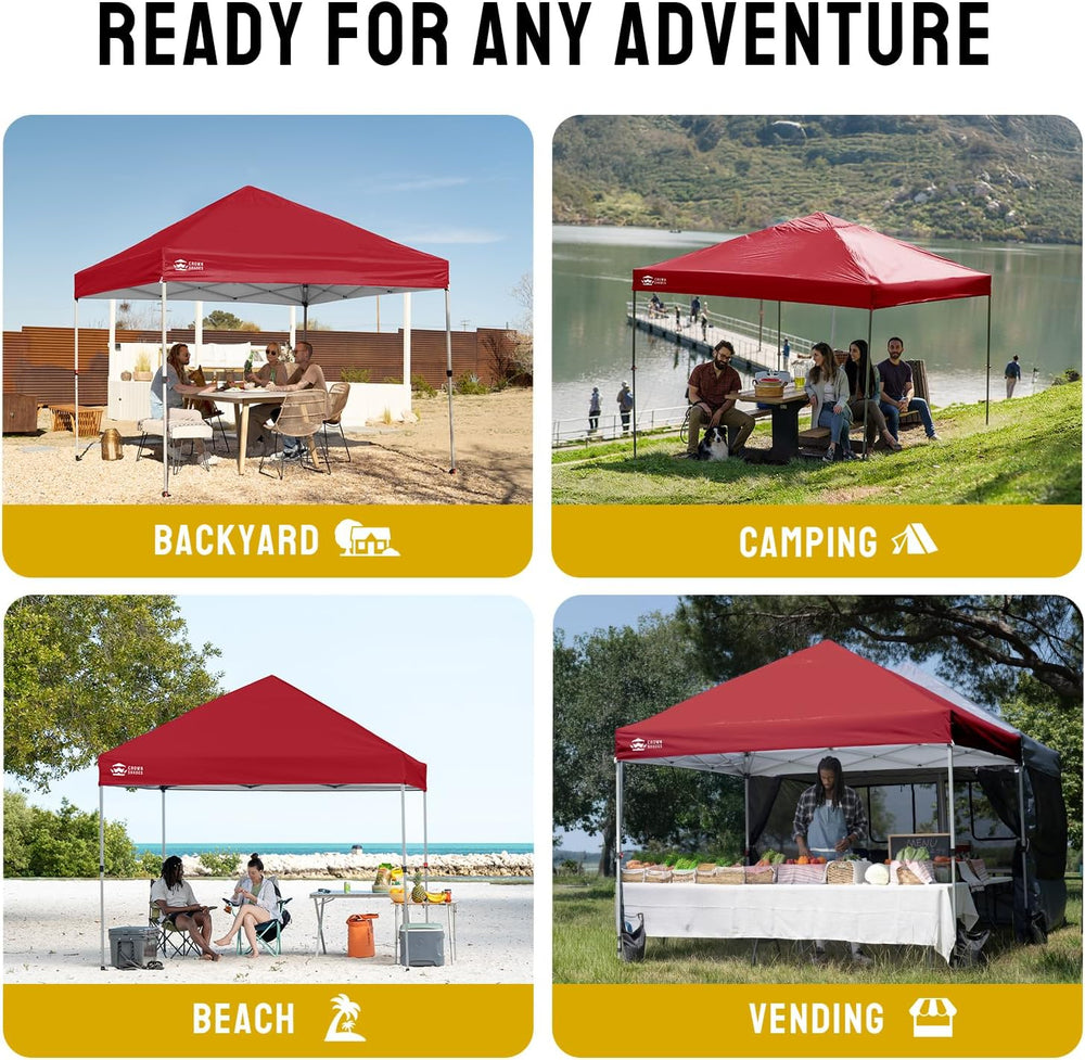 CROWN SHADES 8x8 Pop Up Canopy Tent with One Push Setup, Red
