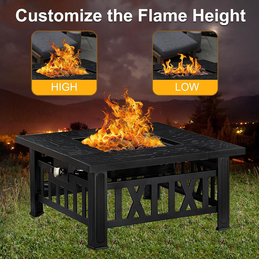 VECELO Propane Fire Pit, 30 Inch Outdoor Gas Fire Table, Square Firepit
